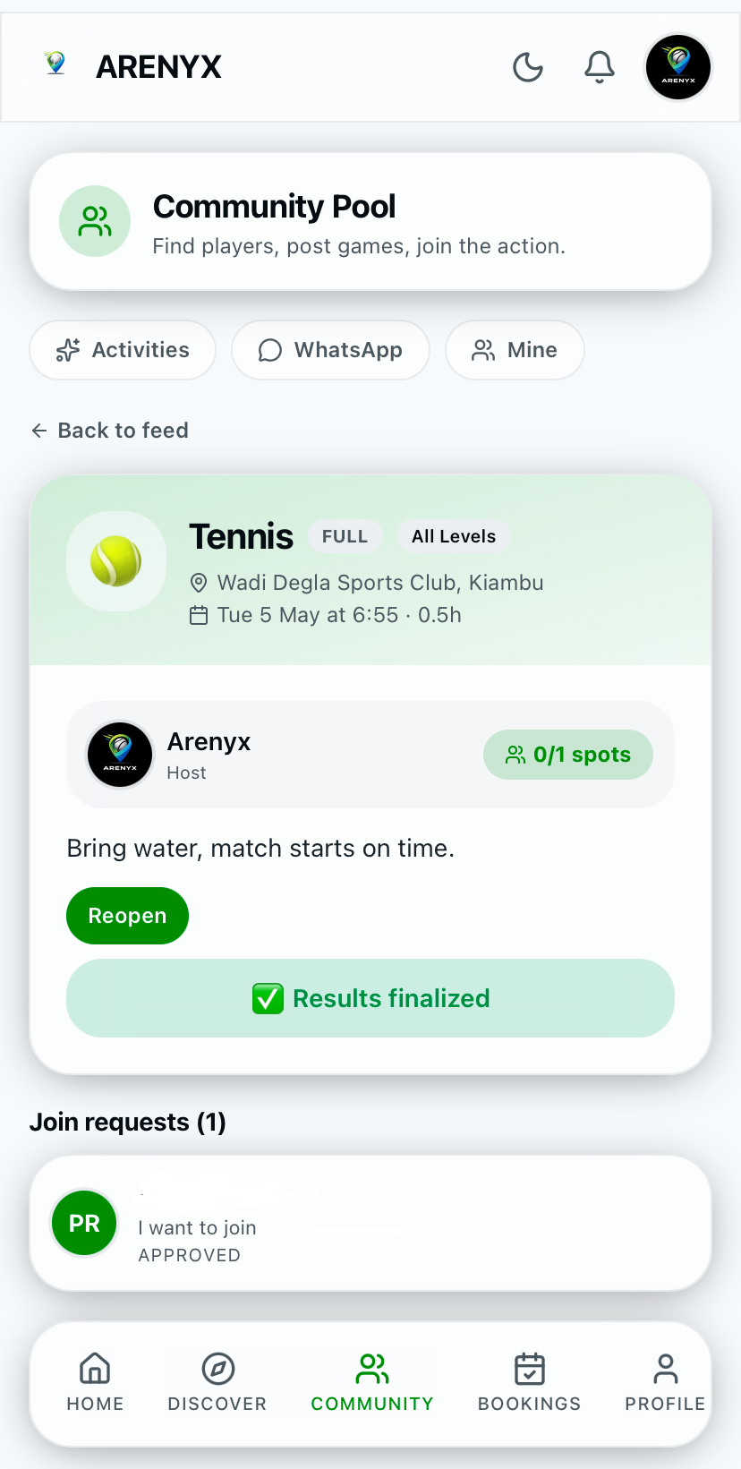 Arenyx community pool